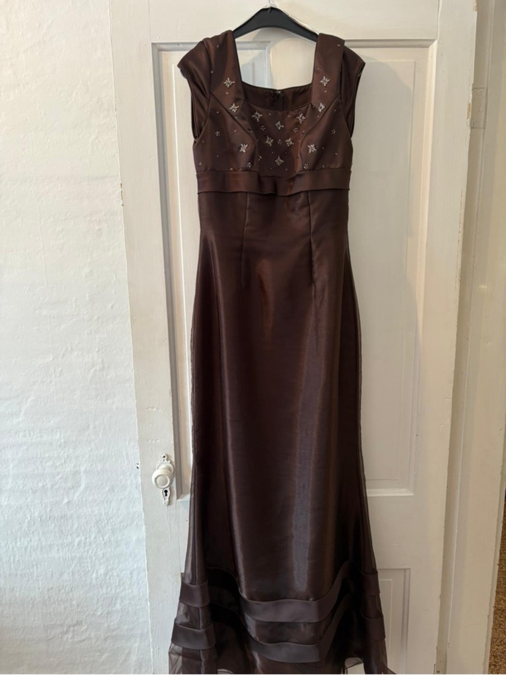 Elegant Brown Embellished Evening Dress